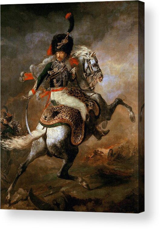 Vintage Acrylic Print featuring the drawing Officier de chasseurs a cheval de la garde imperiale chargeant The Charging Chasseur #1 by Theodore Gericault