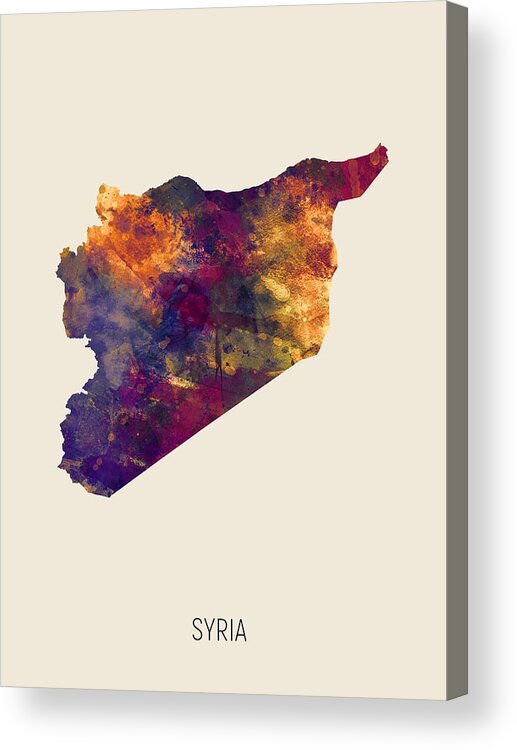 Syria Acrylic Print featuring the digital art Syria Watercolor Map #1 by Michael Tompsett