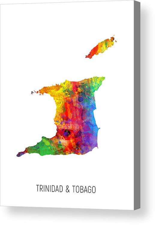 Trinidad & Tobago Acrylic Print featuring the digital art Trinidad and Tobago Watercolor Map #1 by Michael Tompsett