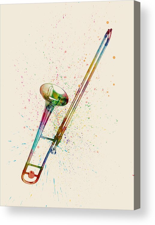 Trombone Acrylic Print featuring the digital art Trombone Abstract Watercolor #1 by Michael Tompsett