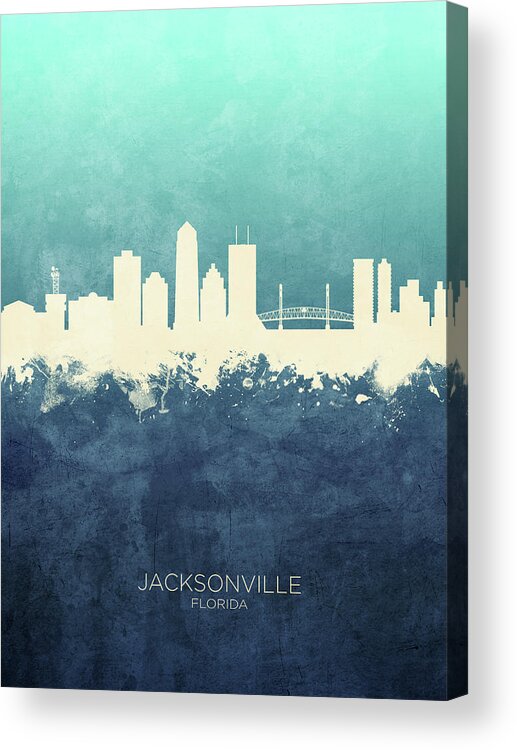 Jacksonville Acrylic Print featuring the digital art Jacksonville Florida Skyline #10 by Michael Tompsett