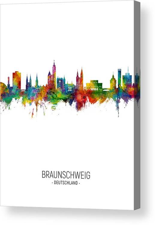 Braunschweig Acrylic Print featuring the digital art Braunschweig Germany Skyline #13 by Michael Tompsett