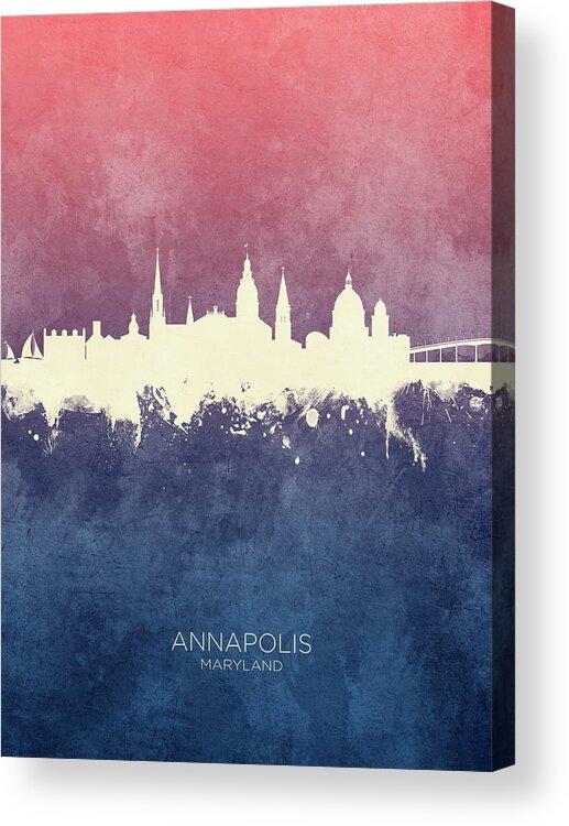 Annapolis Acrylic Print featuring the digital art Annapolis Maryland Skyline #14 by Michael Tompsett