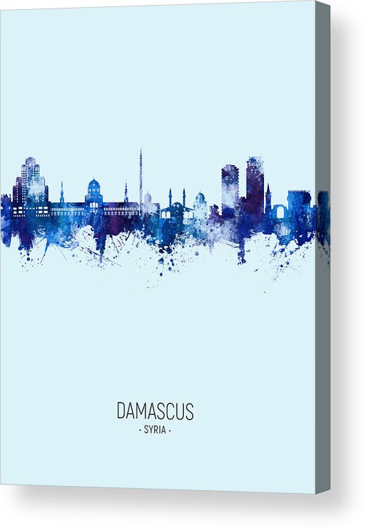 Damascus Acrylic Print featuring the digital art Damascus Syria Skyline #15 by Michael Tompsett