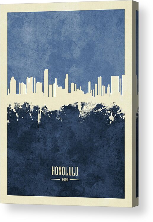 Honolulu Acrylic Print featuring the digital art Honolulu Hawaii Skyline #15 by Michael Tompsett