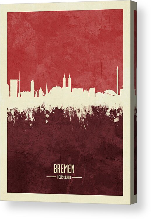 Bremen Acrylic Print featuring the digital art Bremen Germany Skyline #17 by Michael Tompsett