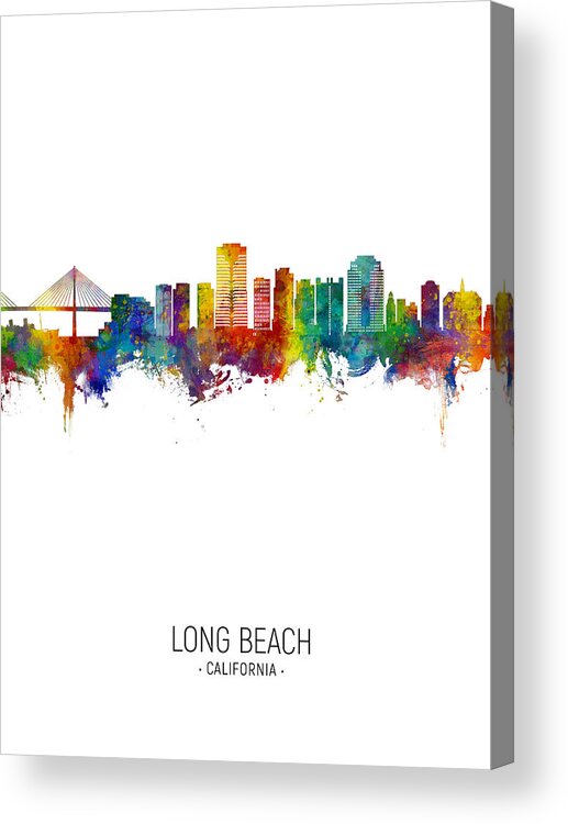 Long Beach Acrylic Print featuring the digital art Long Beach California Skyline #18 by Michael Tompsett
