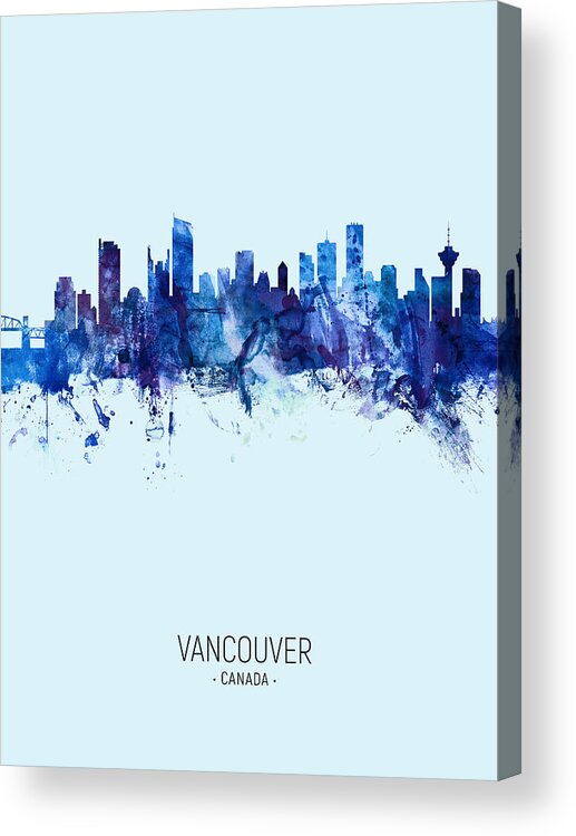 Vancouver Acrylic Print featuring the digital art Vancouver Canada Skyline #18 by Michael Tompsett