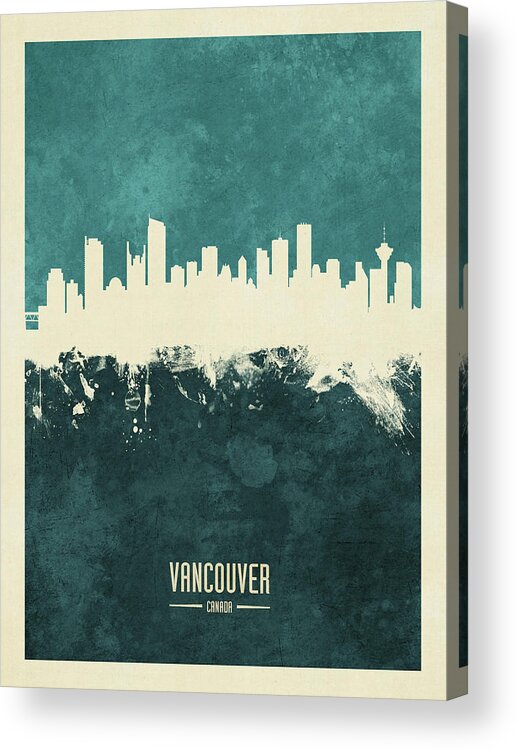 Vancouver Acrylic Print featuring the digital art Vancouver Canada Skyline #19 by Michael Tompsett