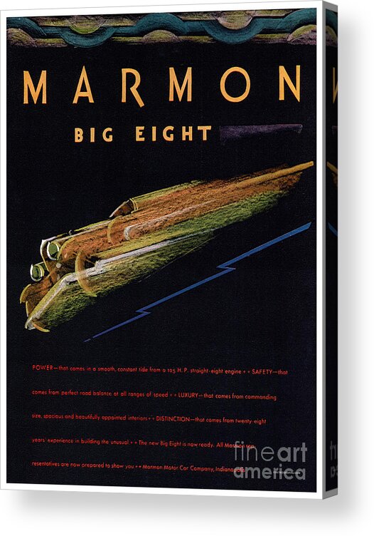 1930s Acrylic Print featuring the mixed media 1930s Marmon Big Eight advertisement by Retrographs