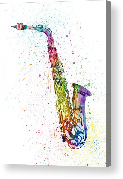 Saxophone Acrylic Print featuring the digital art Saxophone Abstract Watercolor #2 by Michael Tompsett