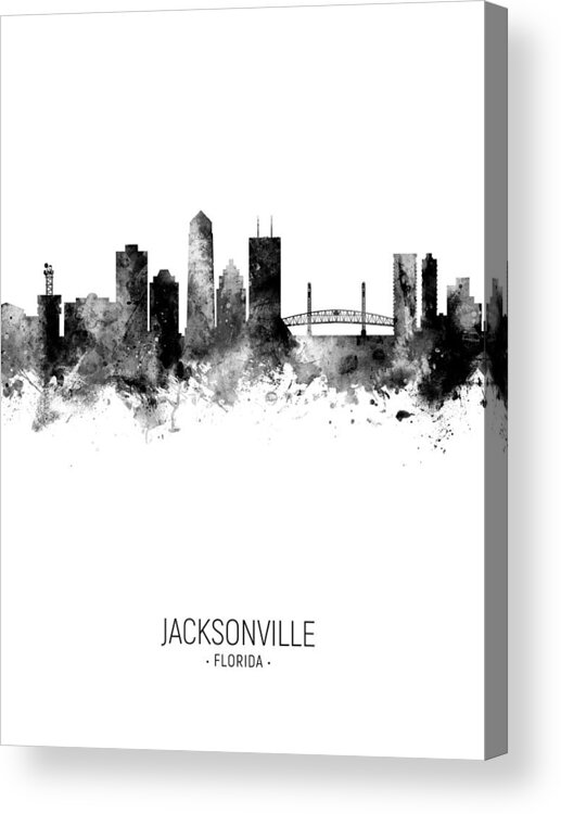 Jacksonville Acrylic Print featuring the digital art Jacksonville Florida Skyline #20 by Michael Tompsett