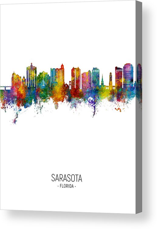Sarasota Acrylic Print featuring the digital art Sarasota Florida Skyline #20 by Michael Tompsett