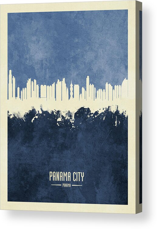 Panama City Acrylic Print featuring the digital art Panama City Skyline #21 by Michael Tompsett