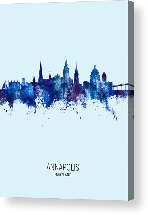 Annapolis Acrylic Print featuring the digital art Annapolis Maryland Skyline #22 by Michael Tompsett