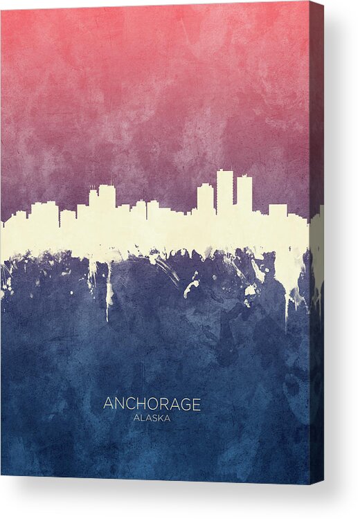 Anchorage Acrylic Print featuring the digital art Anchorage Alaska Skyline #29 by Michael Tompsett