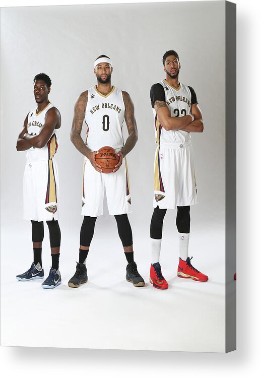 Jrue Holiday Acrylic Print featuring the photograph Demarcus Cousins, Jrue Holiday, and Anthony Davis #3 by Layne Murdoch