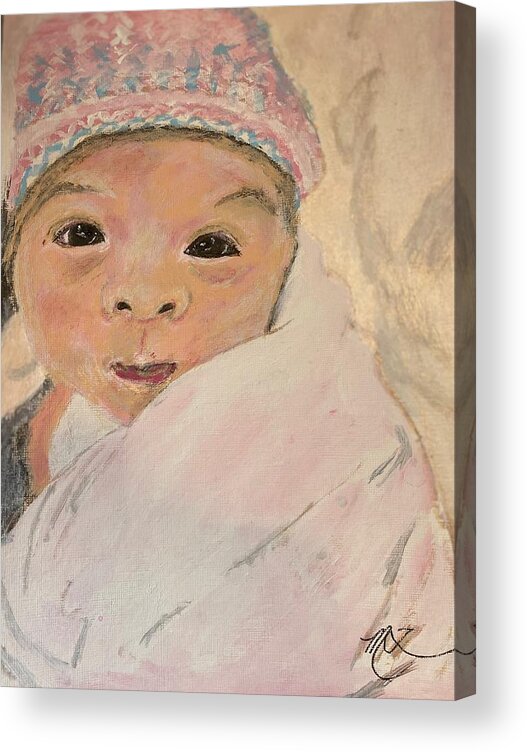  Newborn Acrylic Print featuring the painting 30 Minutes Old by Melody Fowler