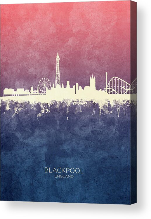 Blackpool Acrylic Print featuring the digital art Blackpool England Skyline #34 by Michael Tompsett