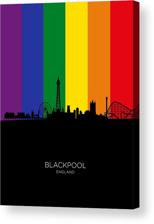Blackpool Acrylic Print featuring the digital art Blackpool England Skyline #36 by Michael Tompsett