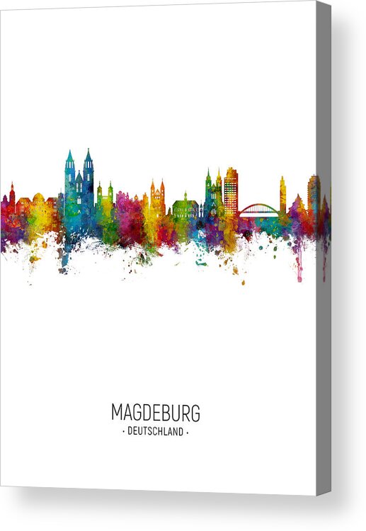 Magdeburg Acrylic Print featuring the digital art Magdeburg Germany Skyline #5 by Michael Tompsett