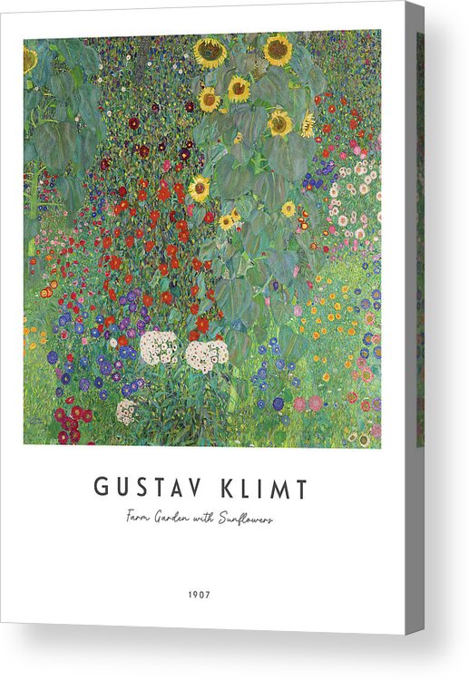 Gustav Klimt Acrylic Print featuring the painting Farm Garden with Sunflowers by Gustav Klimt