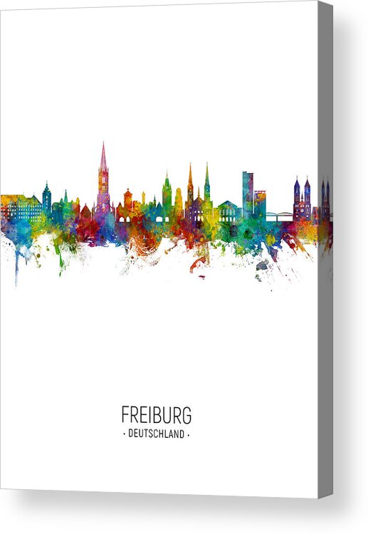 Freiburg Acrylic Print featuring the digital art Freiburg Germany Skyline #6 by Michael Tompsett