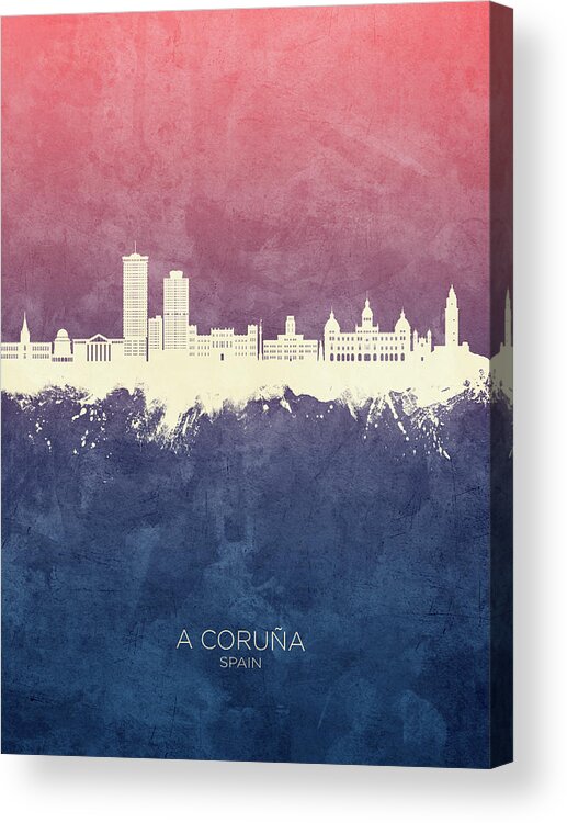 A Coruña Acrylic Print featuring the digital art A Coruna Spain Skyline #00 by Michael Tompsett