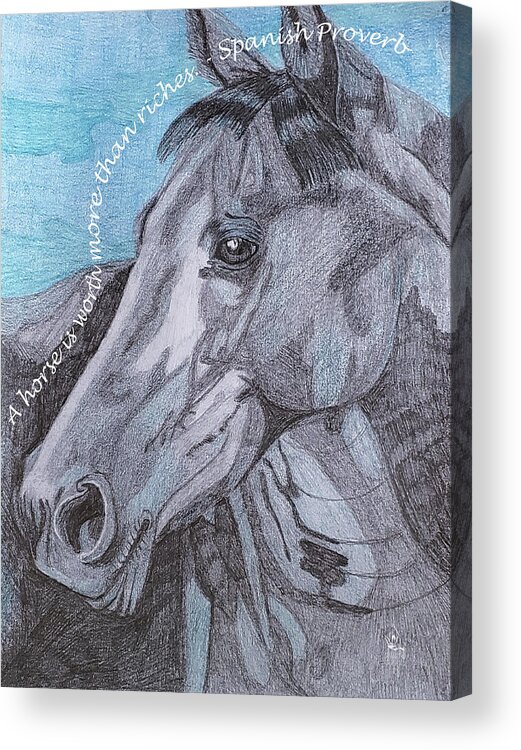 Black Horse Acrylic Print featuring the mixed media A Horse for Arthur with Quote by Equus Artisan
