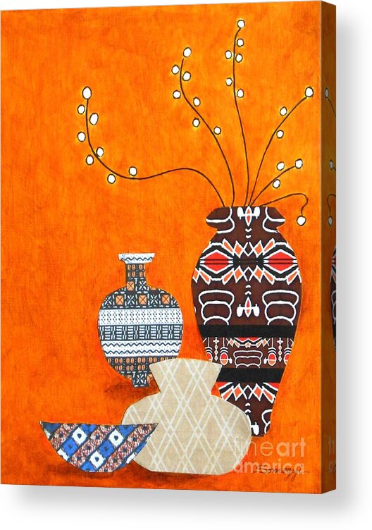 Pottery Acrylic Print featuring the mixed media African Pottery No. 1 by Jayne Somogy
