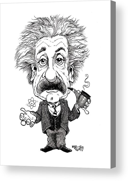 Cartoon Acrylic Print featuring the drawing Albert Einstein by Mike Scott