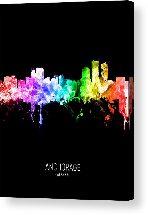 Anchorage Acrylic Print featuring the digital art Anchorage Alaska Skyline #58 by Michael Tompsett