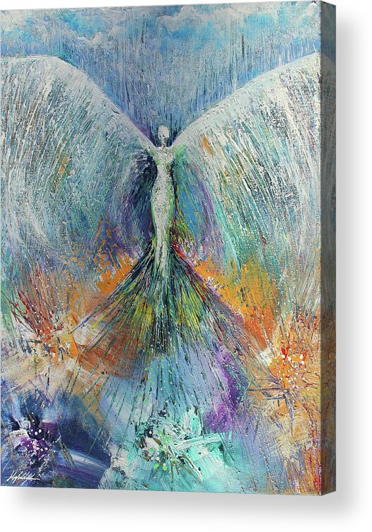 Blue Acrylic Print featuring the painting Angel by Themayart