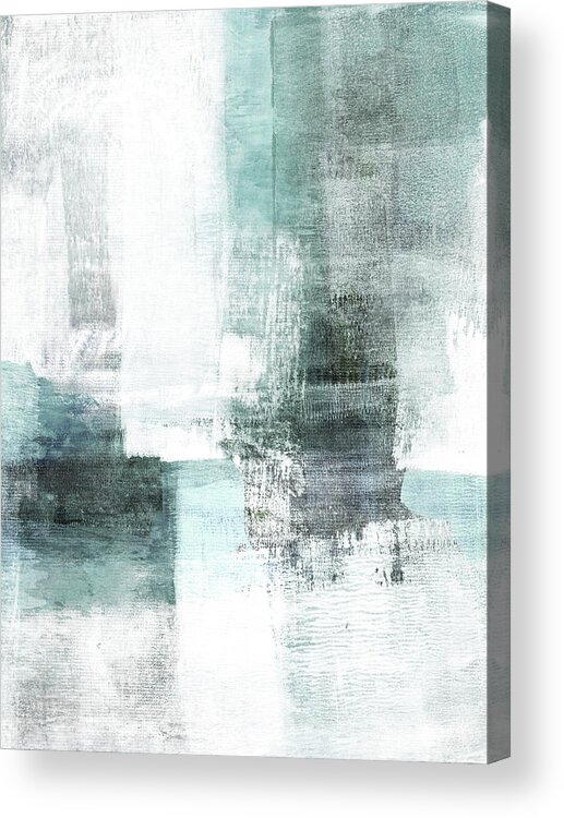 Aqua Acrylic Print featuring the painting Aqua Blue and Grey Modern Abstract Landscape Painting by Janine Aykens