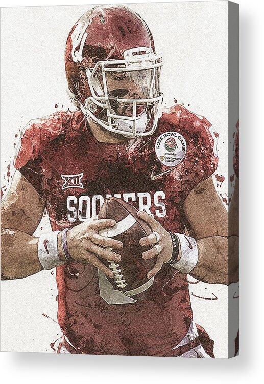 Nfl Poster Acrylic Print featuring the digital art Baker Mayfield Oklahoma Sooners Poster by Willy Art