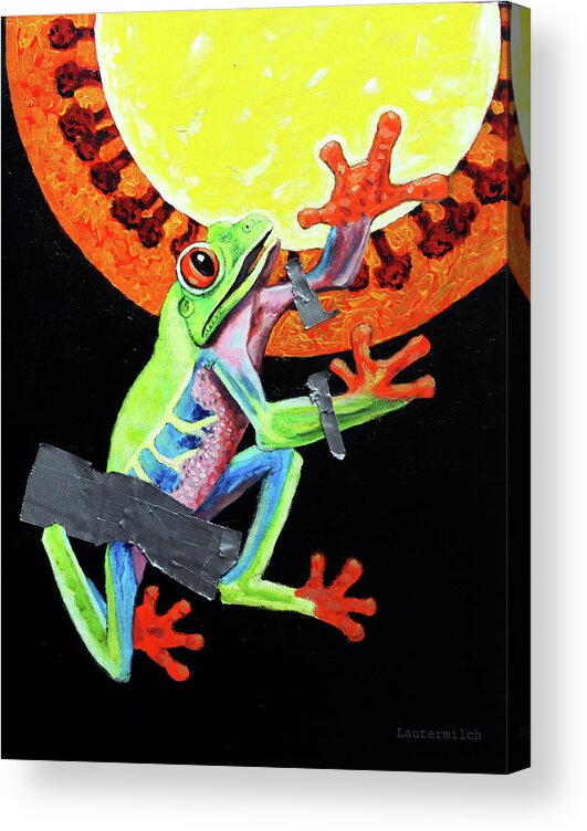 Frog Acrylic Print featuring the painting Begging for Help by John Lautermilch