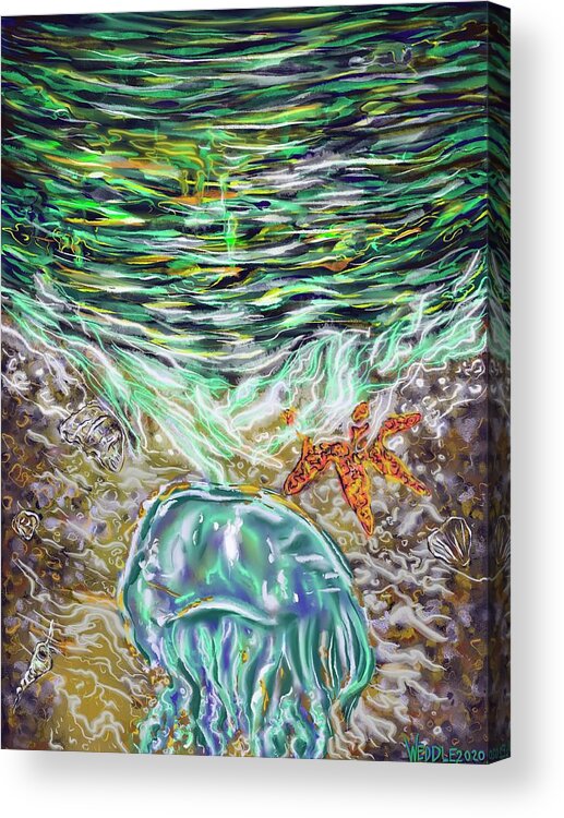  Seascape Acrylic Print featuring the digital art Bioluminescence by Angela Weddle