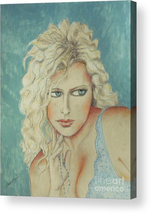 Bombshell Acrylic Print featuring the drawing Blond Bombshell No. 2 by Jayne Somogy