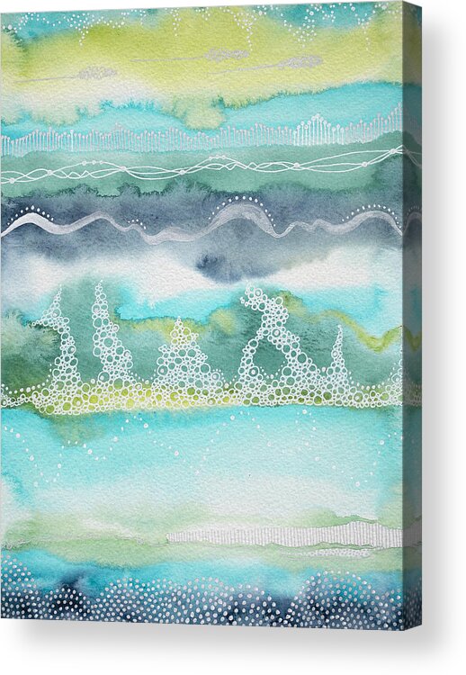 Abstract Acrylic Print featuring the painting Blue and Green Mixed Media Abstract Landscape - Shallow by Joanne Grant