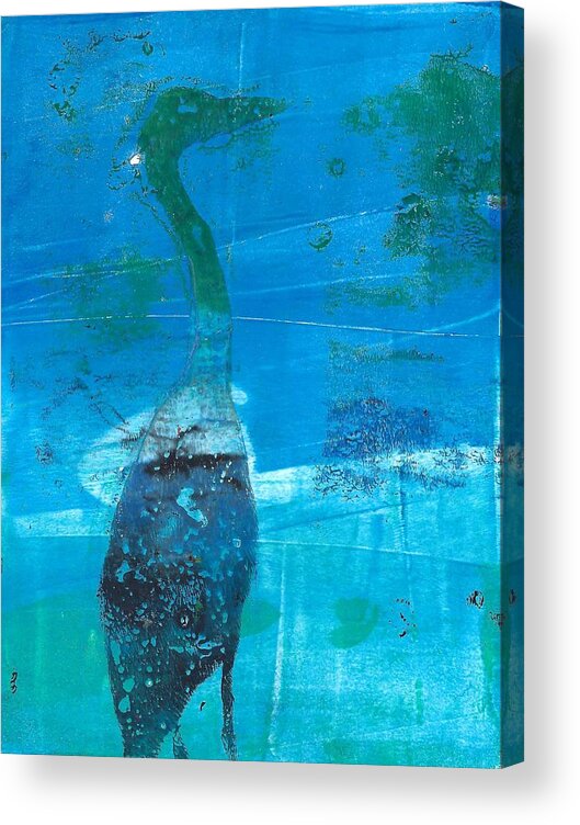 Egret Acrylic Print featuring the painting Blue Egret by Ruth Kamenev