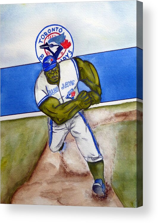Blue Jays Acrylic Print featuring the mixed media Blue Jays Baseball with The Hulk by Kelly Mills