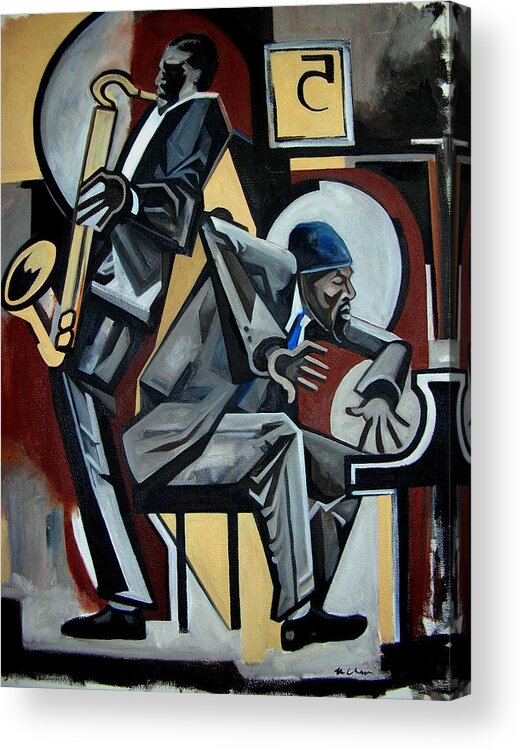 Thelonious Monk John Coltrane Jazz Piano Saxophone Acrylic Print featuring the painting Blues 5 Spot by Martel Chapman