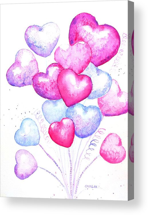 Hearts Acrylic Print featuring the painting Bouquet of Love Hearts by Carlin Blahnik CarlinArtWatercolor