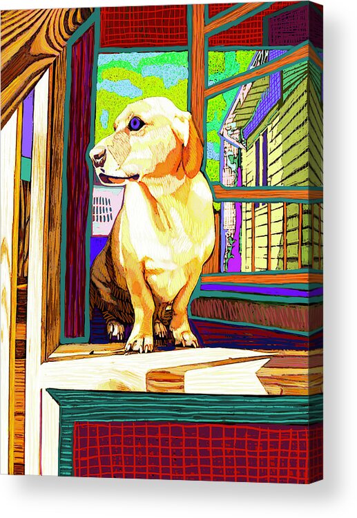 Bassador Acrylic Print featuring the painting Brady's Porch by Rod Whyte