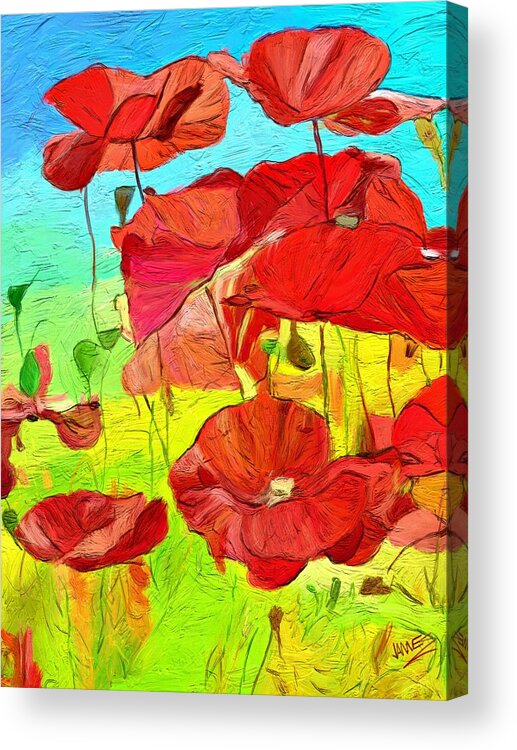 Nature Acrylic Print featuring the painting Bright Red Poppies by James Shepherd