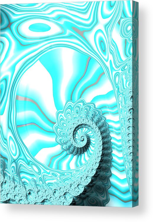 Fractal Acrylic Print featuring the digital art Brilliant Blue Fractal Nautilus Shell by Shelli Fitzpatrick