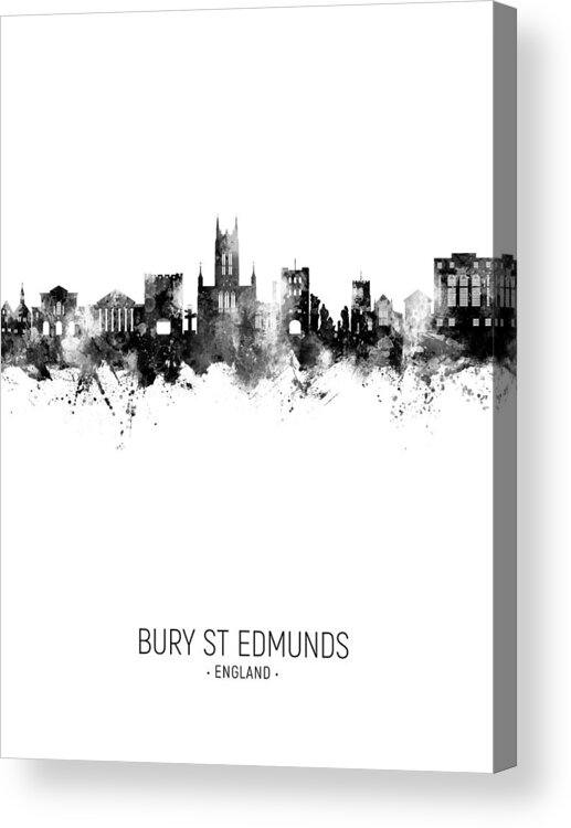 Bury St Edmunds Acrylic Print featuring the digital art Bury St Edmunds England Skyline #37 by Michael Tompsett