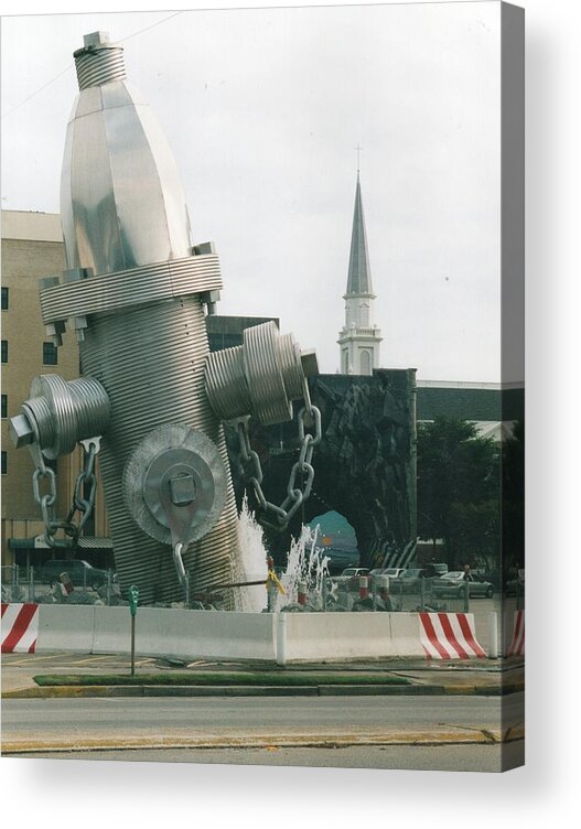 Public Art Acrylic Print featuring the sculpture Busted Plug Plaza by Blue Sky