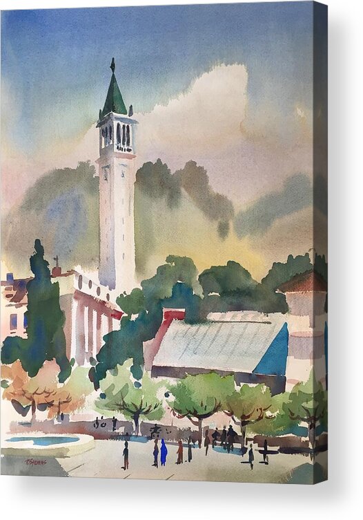 Campanile Acrylic Print featuring the painting Campanile at U.C. Berkeley by Robert Stevens