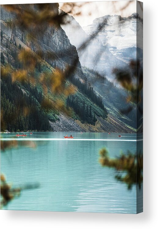  Acrylic Print featuring the photograph Canoe at Lake Louise by William Boggs